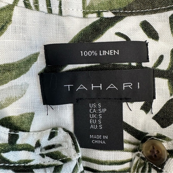 Tahari 100% Linen Tropical Palm Leaf Sleeveless Button-Front Top – Size Small - Picture 7 of 8